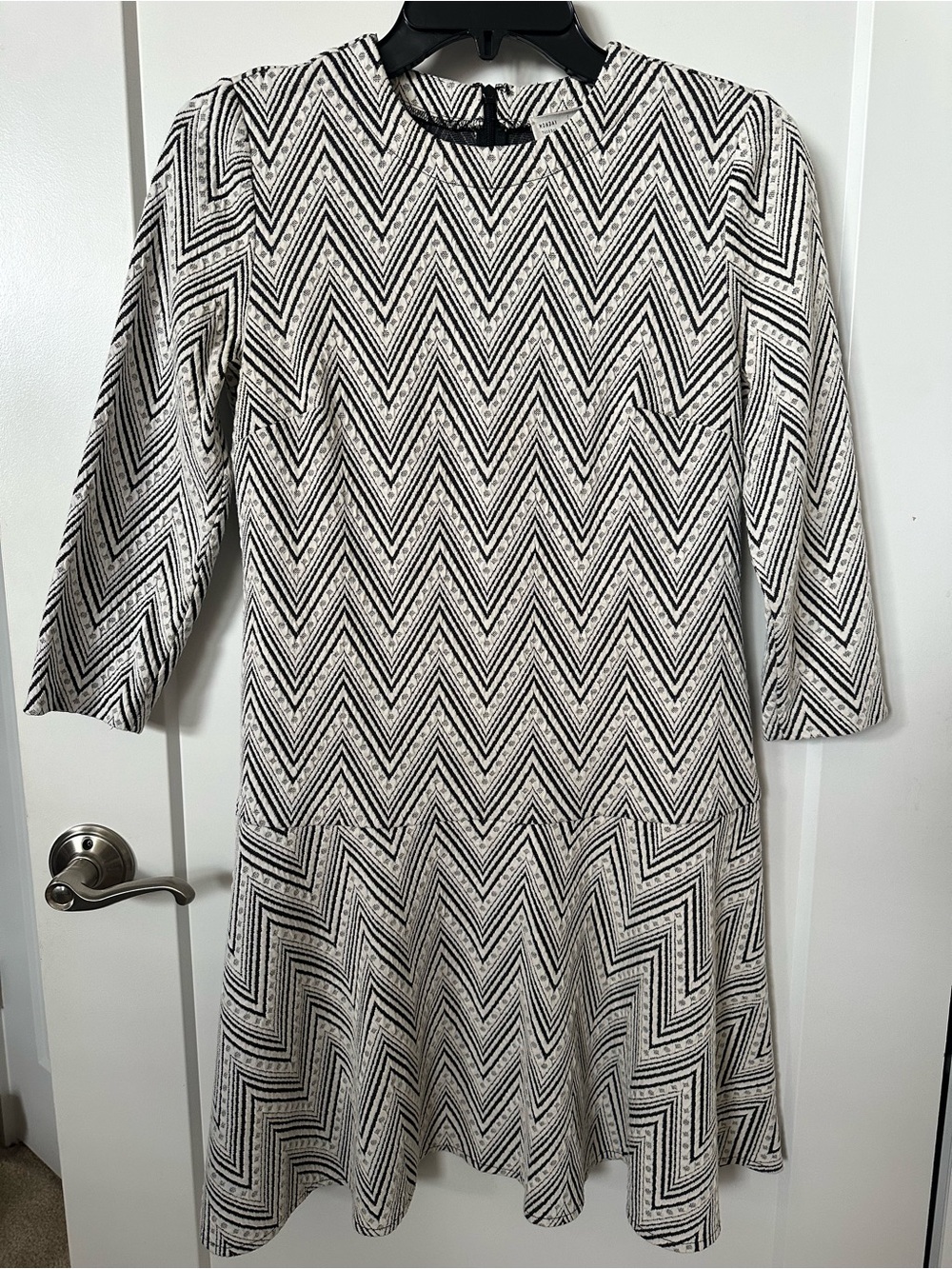 Anthropologie Black & White Chevron Fit-and-Flare Knit Dress